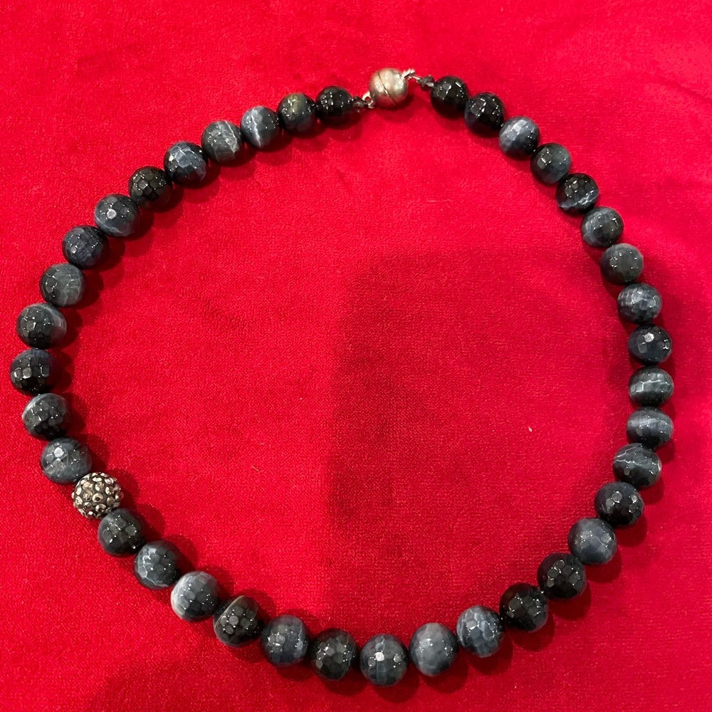 Natural faceted round black blue tiger eye necklace